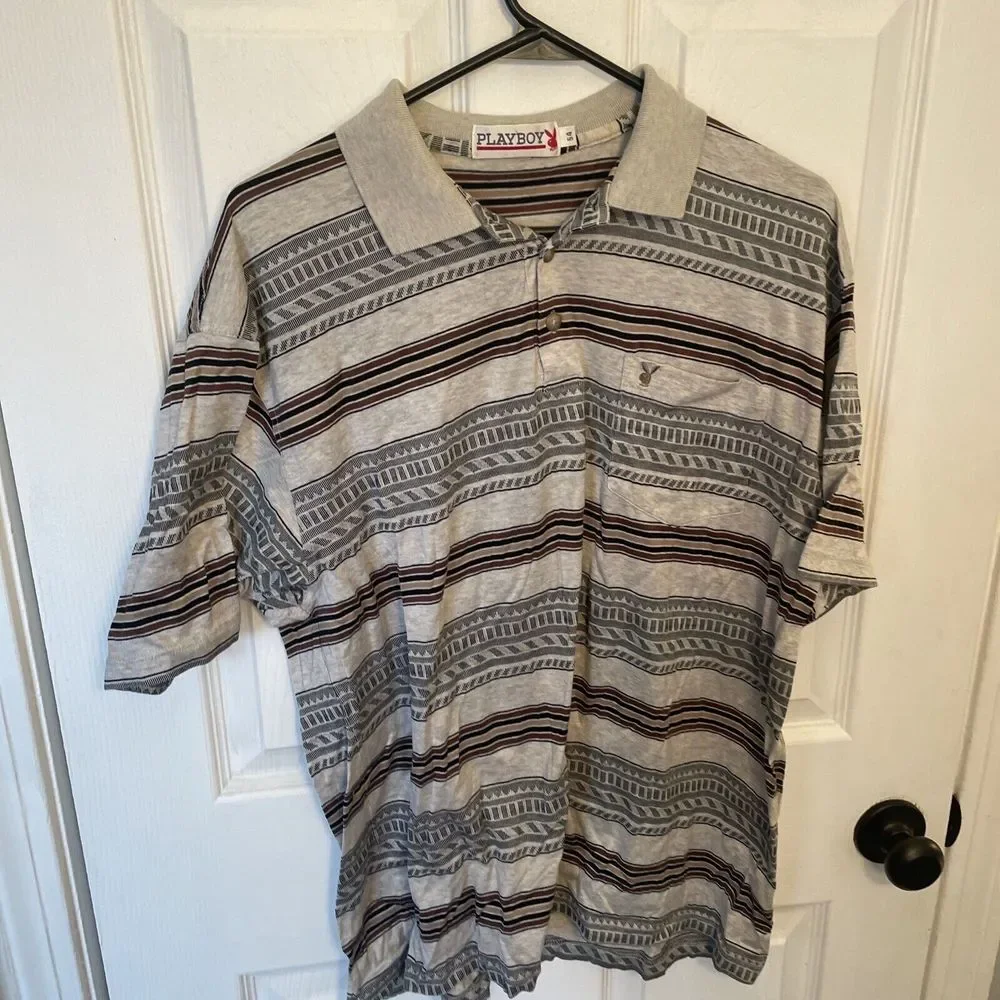 Vintage Playboy Men's Polo‎ Shirt Short Sleeve Size Medium M Front Pocket READ
